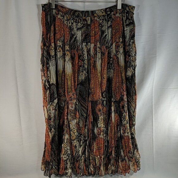 Dana Buchman 100% Silk Maxi Skirt Paisley Orange Multicolor 16 Flowy Ruffle Line - Picture 4 of 10